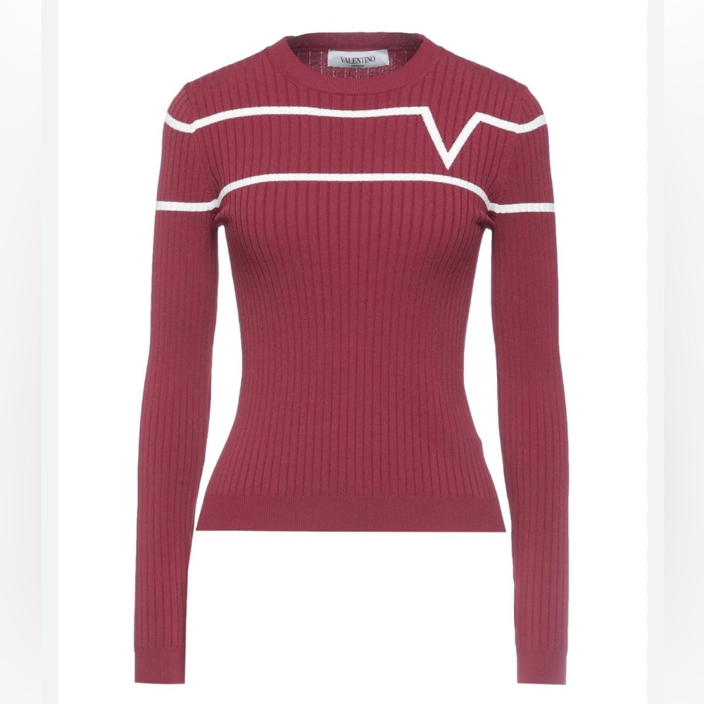 VALENTINO GARAVANI Ribbed-Knit V Logo Sweater XS